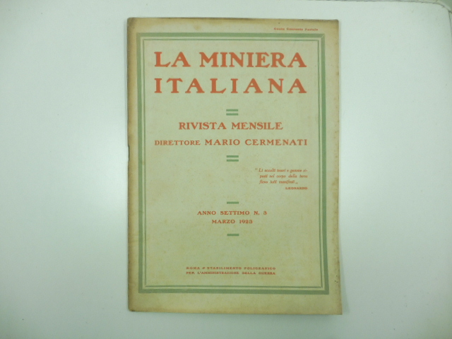 Sull'importanza industriale dei giacimenti saliferi nella Dancalia. IN: La miniera italiana. Rivista mensile. Gennaio 1922. Anno VI. Num.1